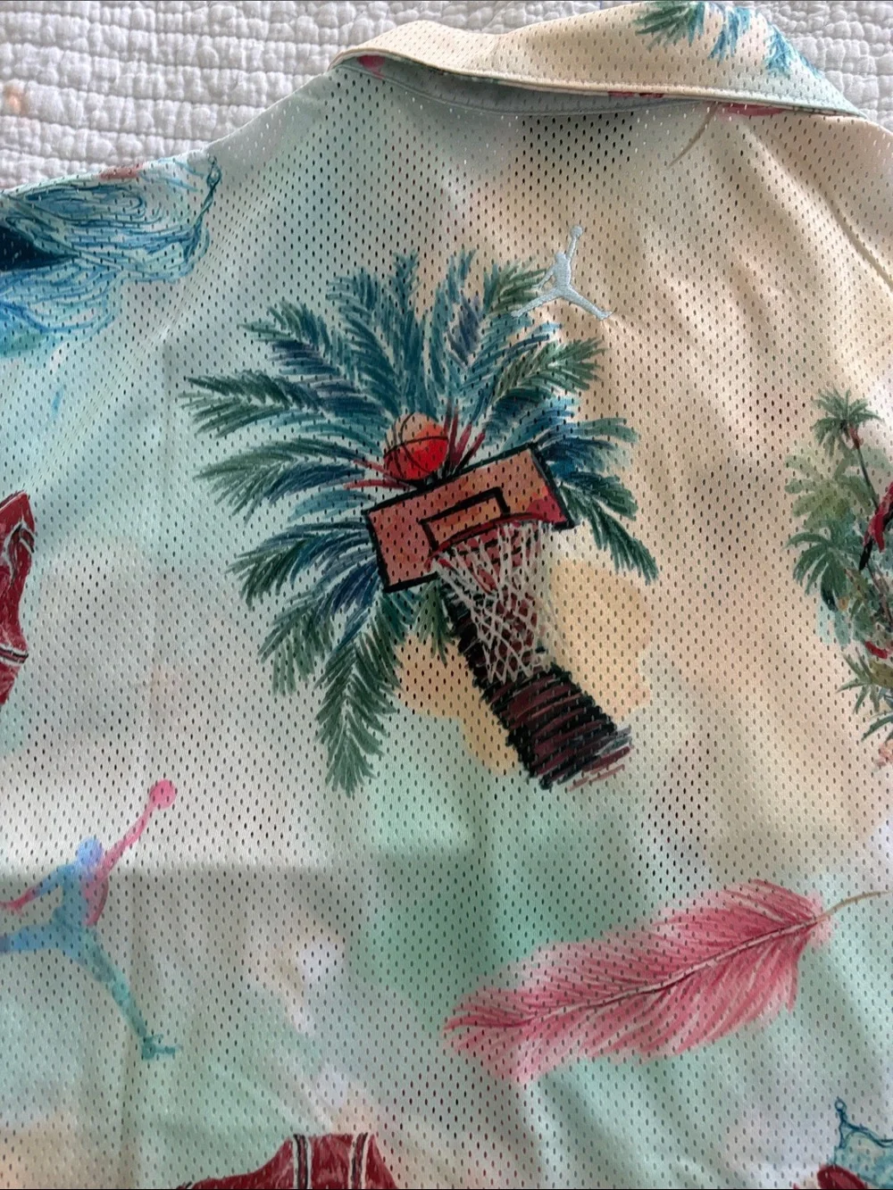 Jordan Mint Tropical Flamingo Button-Down Shirt with Pink Accents